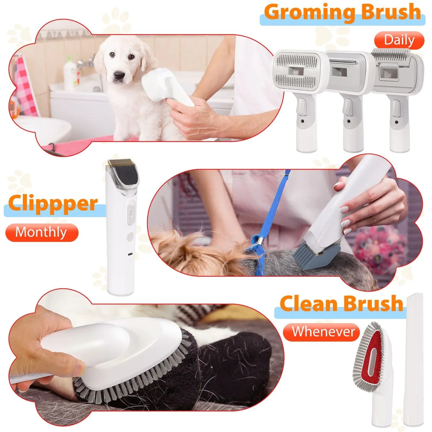 Pet Grooming Vacuum Kit - 12000Pa Low Noise 48dB, 7-in-1 Dog Hair Clipper with 2.5L Dust Cup & 6.5ft Hose, All-in-One Shedding Tool for Dogs/Cats