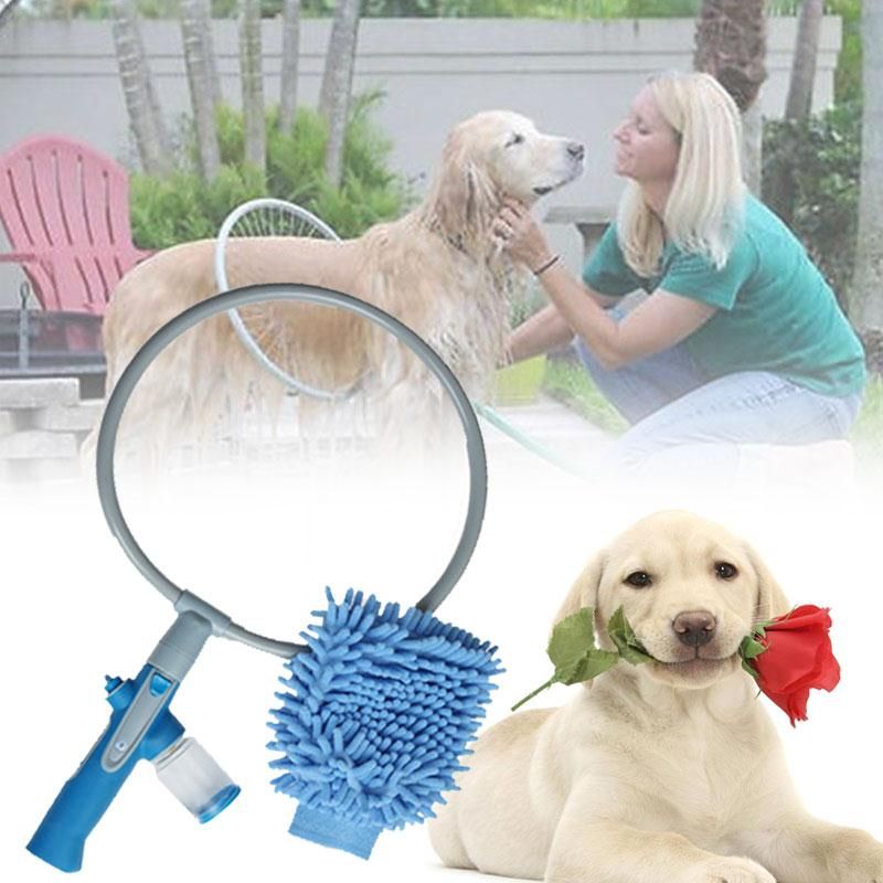 Adjustable 360° Dog Washing Hose Attachment with Pet Grooming Glove & 2 100cc Soap Dispenser, Foldable Foam Nozzle Sprayer with 4 Faucet Connectors & 8.2Ft Puppy Washer Hose for Showering