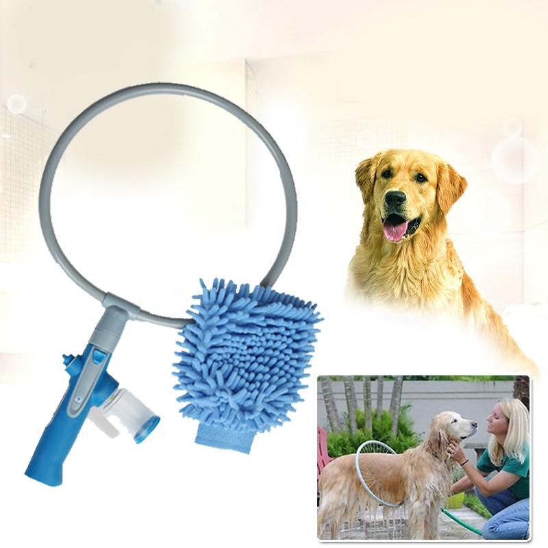 Adjustable 360° Dog Washing Hose Attachment with Pet Grooming Glove & 2 100cc Soap Dispenser, Foldable Foam Nozzle Sprayer with 4 Faucet Connectors & 8.2Ft Puppy Washer Hose for Showering