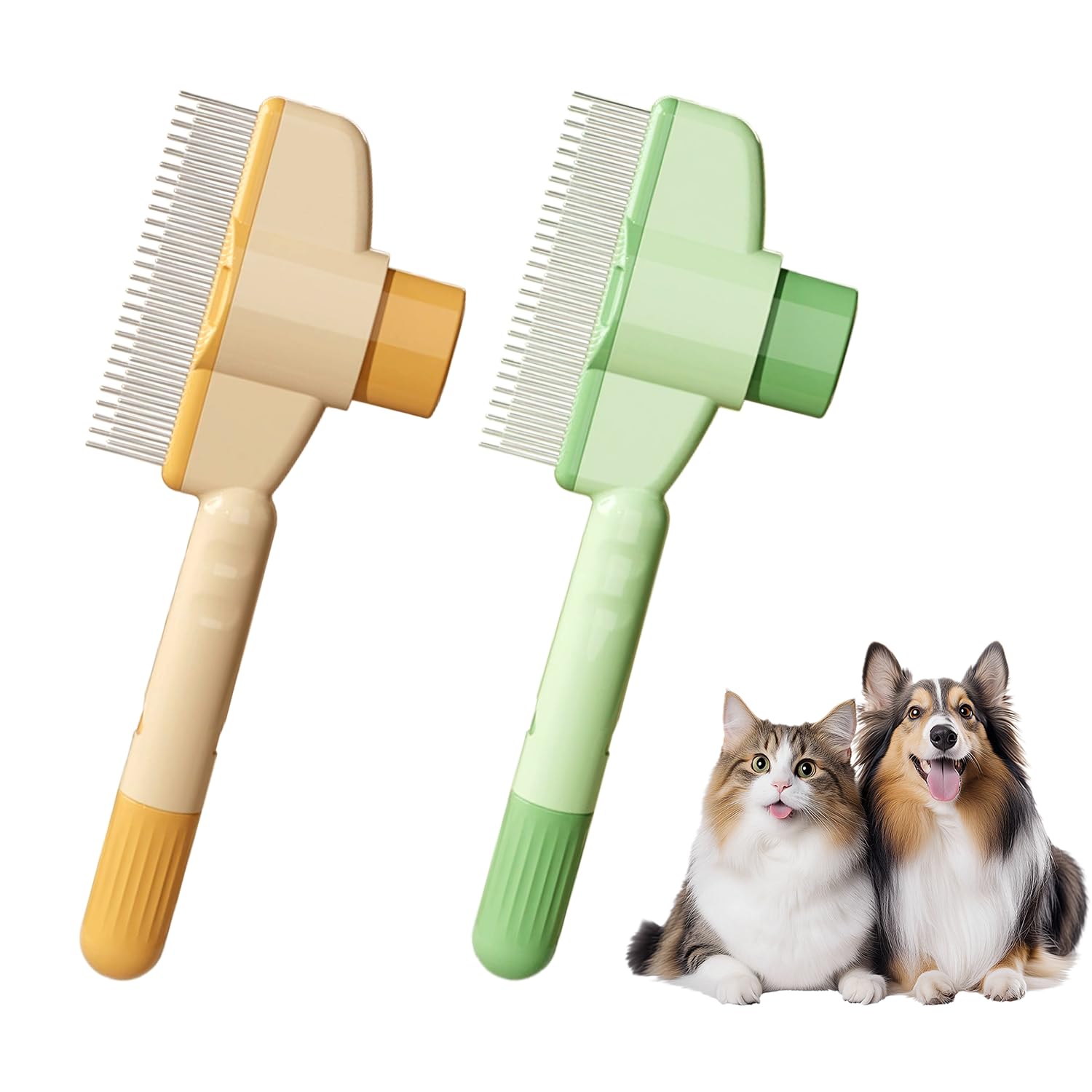 Flea Comb for Cats Dogs Brush for Shedding Pet Hair Removal Comb with Long & Short Stainless Steel Teeth for Deshedding