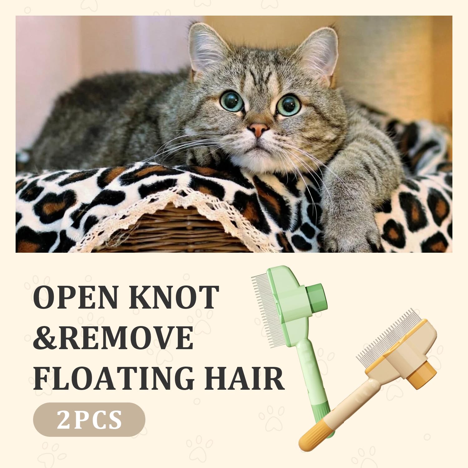 Flea Comb for Cats Dogs Brush for Shedding Pet Hair Removal Comb with Long & Short Stainless Steel Teeth for Deshedding