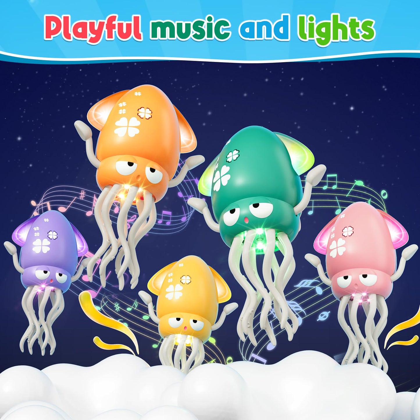 Magic Dancing Octopus Toy - Smart Obstacle-Dodging Robot with LED Light Show & Music, USB Rechargeable Tummy Time Squid Toy