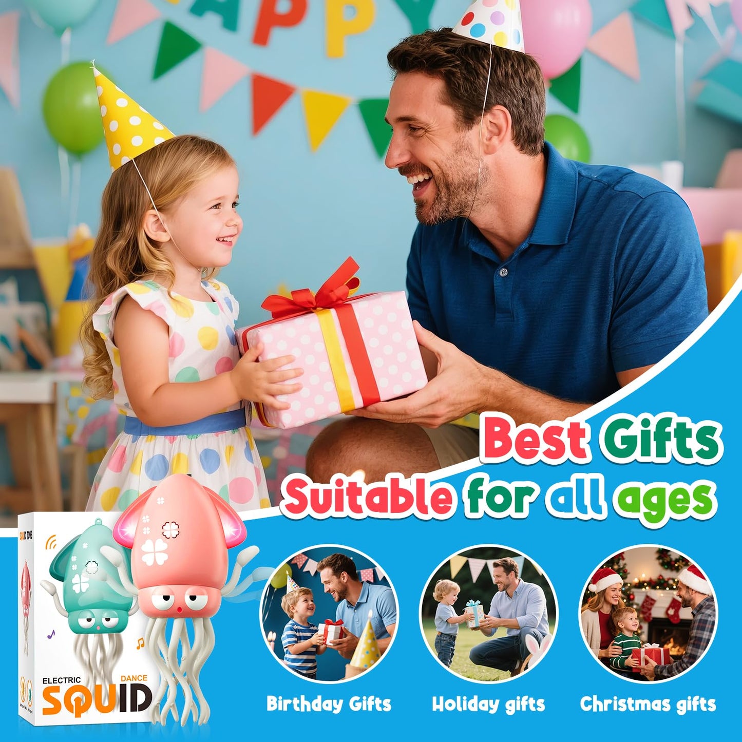 Magic Dancing Octopus Toy - Smart Obstacle-Dodging Robot with LED Light Show & Music, USB Rechargeable Tummy Time Squid Toy