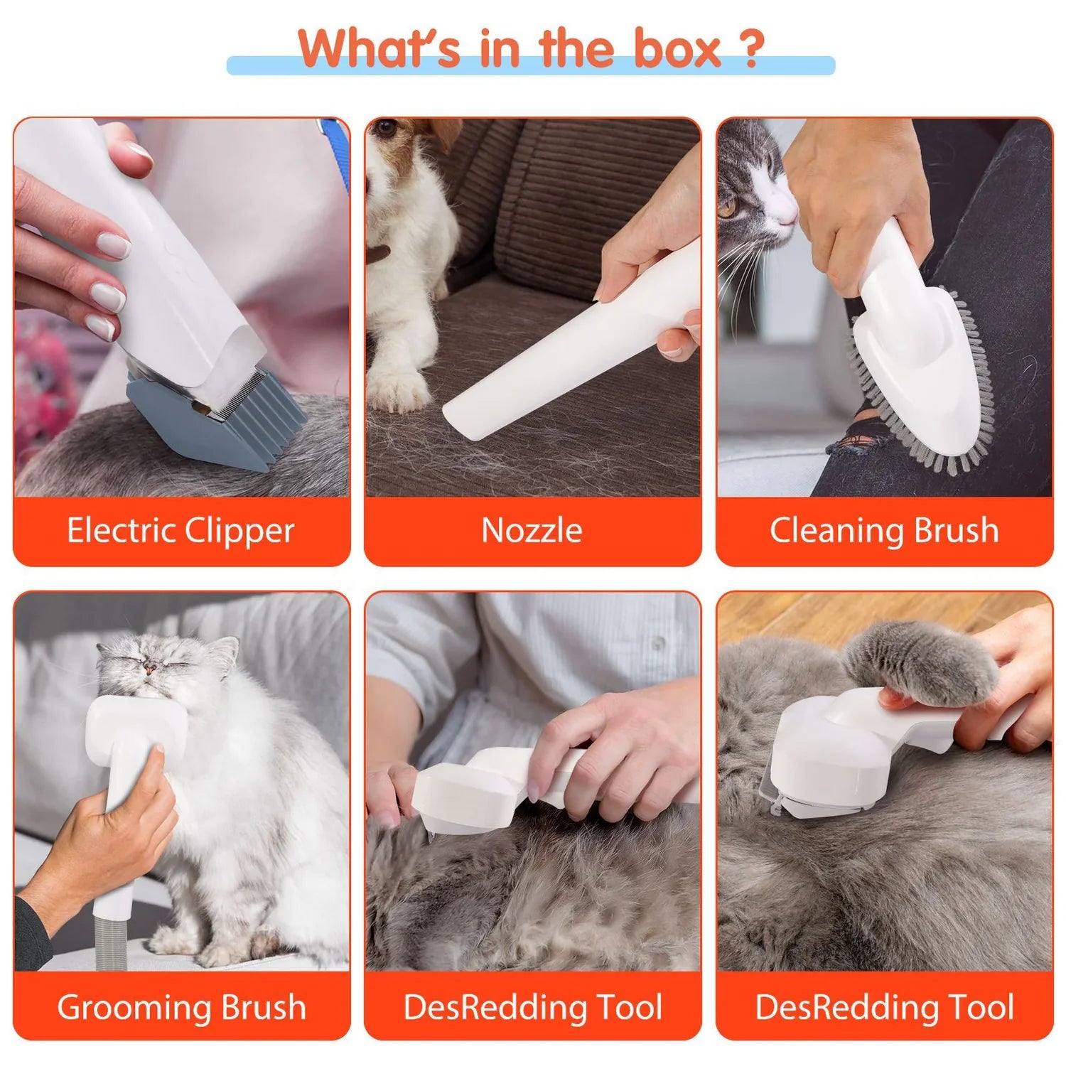 Pet Grooming Vacuum Kit - 12000Pa Low Noise 48dB, 7-in-1 Dog Hair Clipper with 2.5L Dust Cup & 6.5ft Hose, All-in-One Shedding Tool for Dogs/Cats
