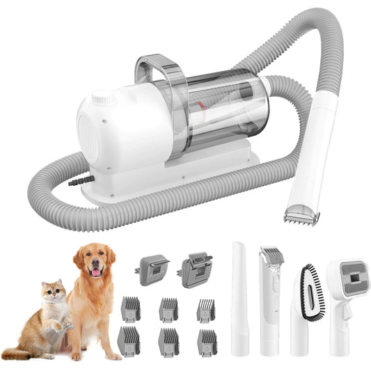 Pet Grooming Vacuum Kit - 12000Pa Low Noise 48dB, 7-in-1 Dog Hair Clipper with 2.5L Dust Cup & 6.5ft Hose, All-in-One Shedding Tool for Dogs/Cats